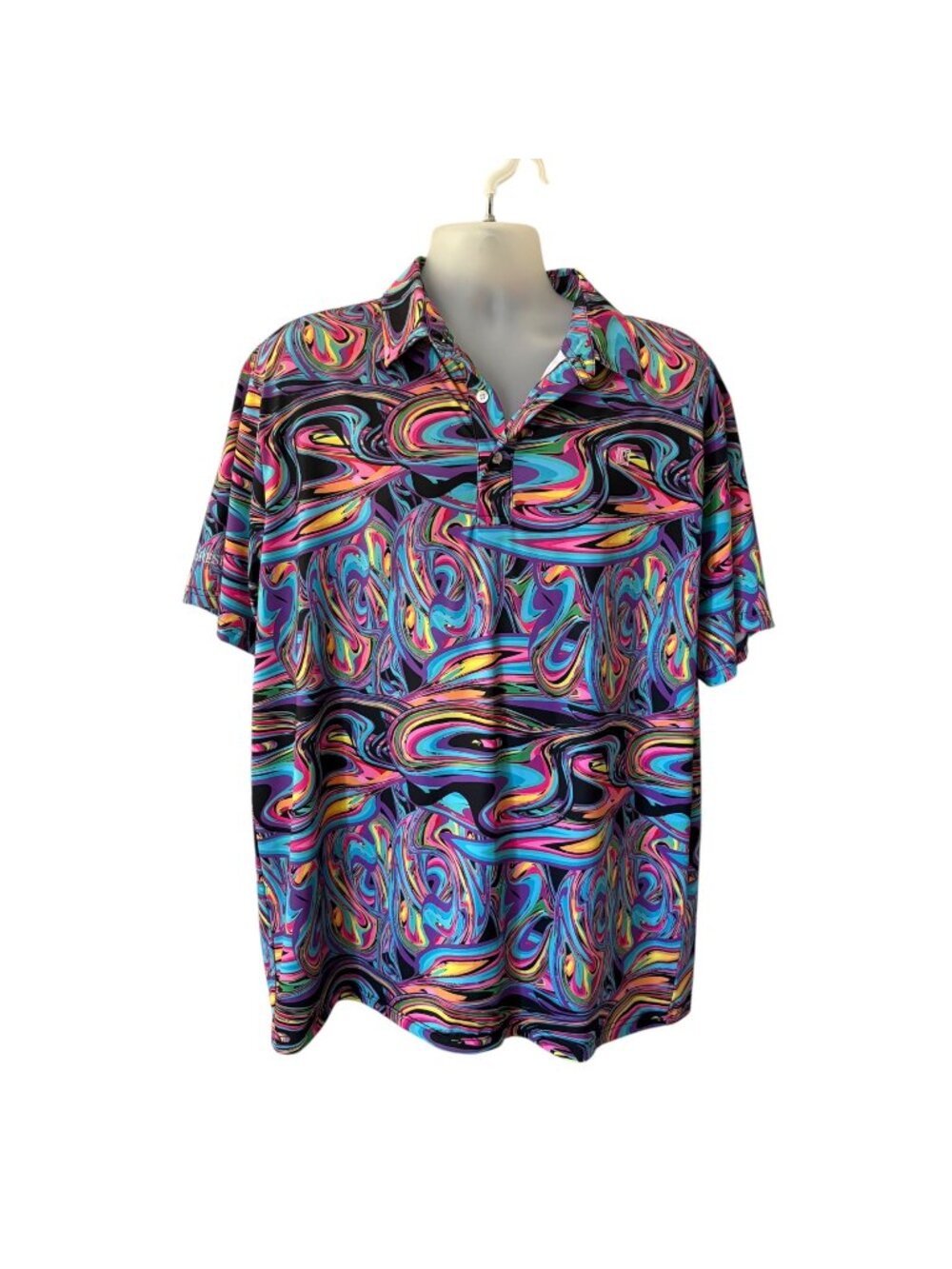 Hreski Polo Shirt Men XL Psychedelic Swirl Abstract Multicolor Golf Short Sleeve